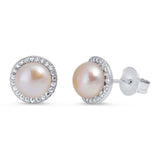 Sterling Silver Round Pearl Shaped CZ EarringsAnd Face Height 9 mm