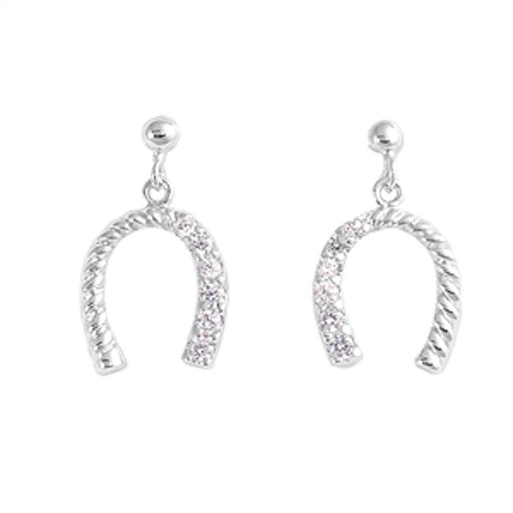 Sterling Silver Horseshoe Shaped CZ EarringsAnd Face Height 20 mm