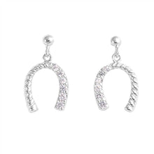 Load image into Gallery viewer, Sterling Silver Horseshoe Shaped CZ EarringsAnd Face Height 20 mm