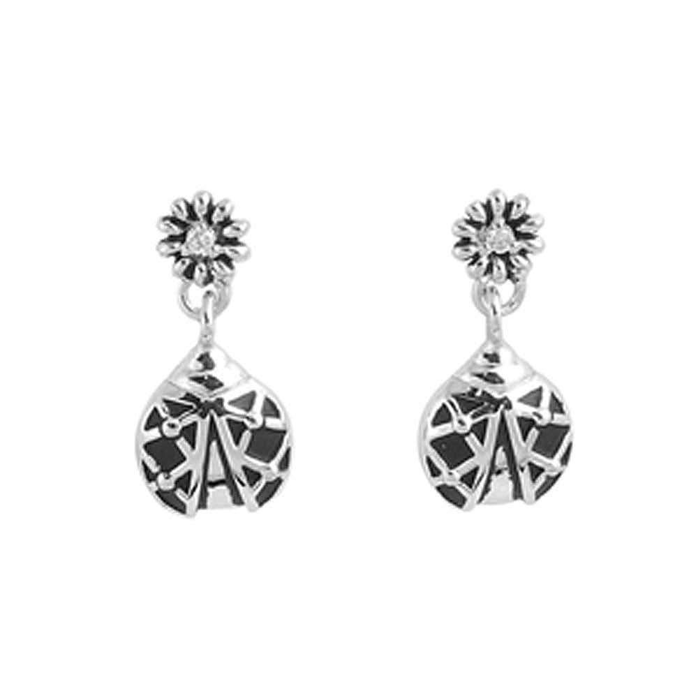 Sterling Silver Ladybug Shaped CZ EarringsAnd Face Height 17 mm