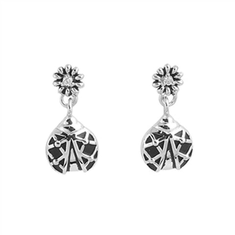 Sterling Silver Ladybug Shaped CZ EarringsAnd Face Height 17 mm