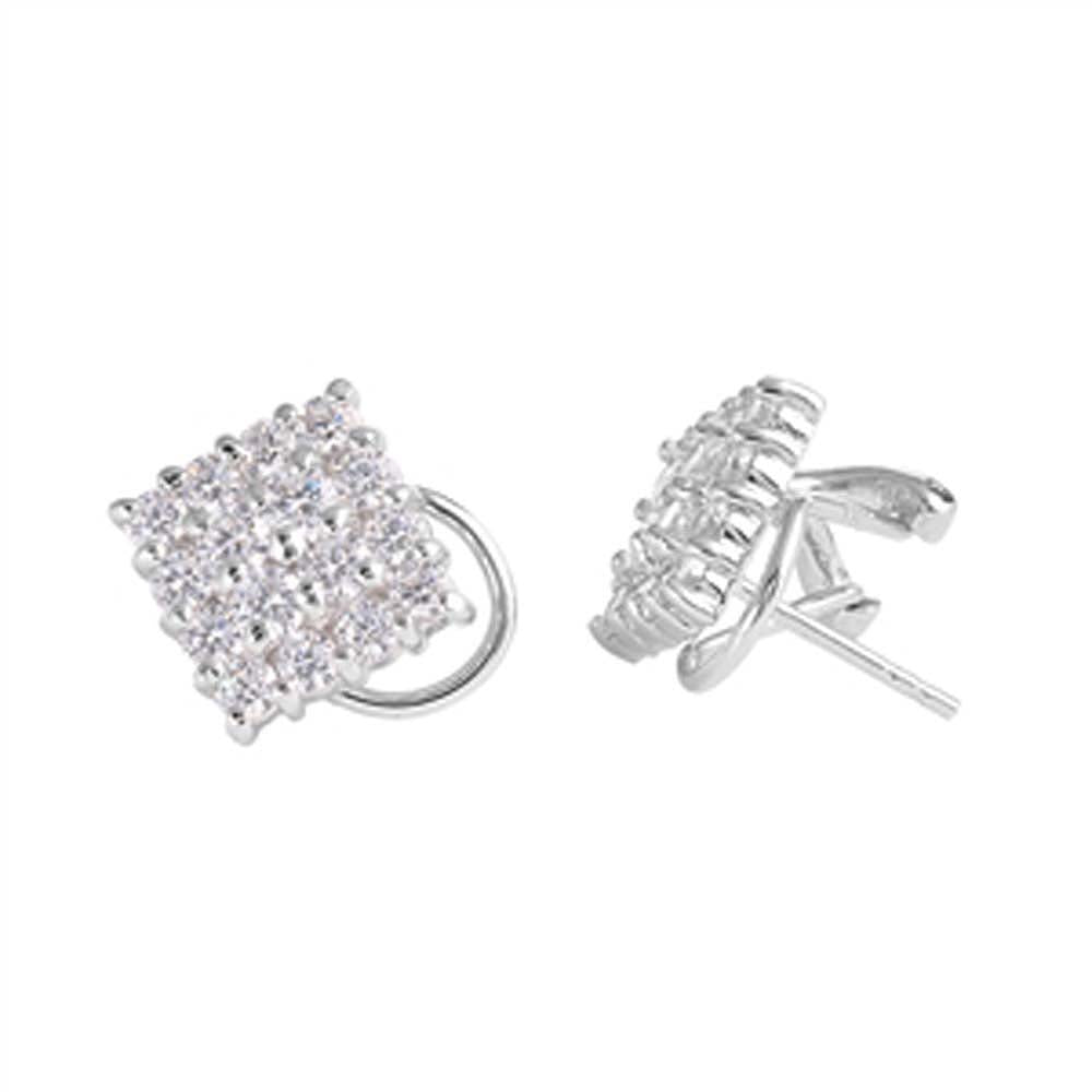 Sterling Silver Square Shaped CZ EarringsAnd Face Height 13 mm