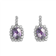Load image into Gallery viewer, Sterling Silver Syntactic Amethyst Rhombus  Shaped CZ EarringsAnd Face Height 23 mm