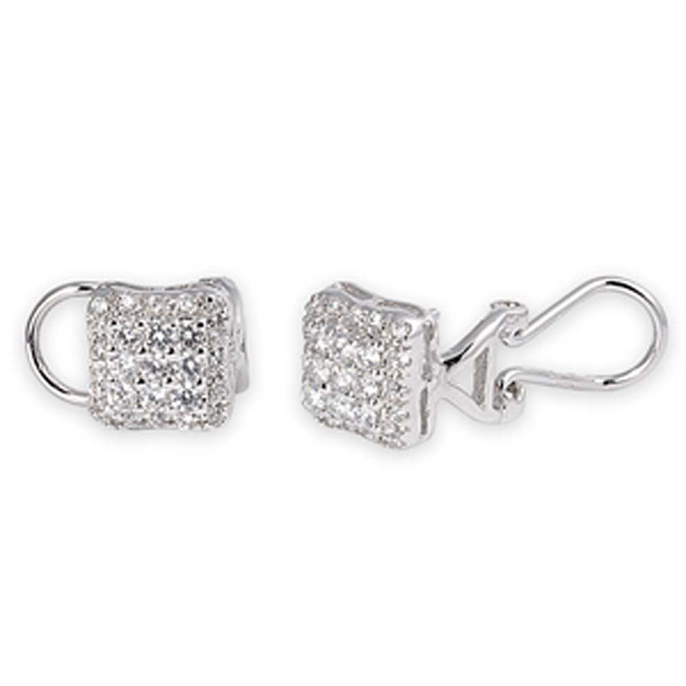 Sterling Silver Square Shaped CZ EarringsAnd Face Height 9.5 mm