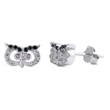 Sterling Silver Owl Shaped CZ EarringsAnd Face Height 8 mm