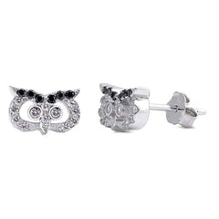 Sterling Silver Owl Shaped CZ EarringsAnd Face Height 8 mm