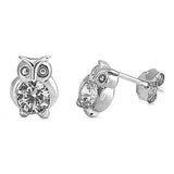 Sterling Silver Owl Shaped CZ EarringsAnd Face Height 8 mm