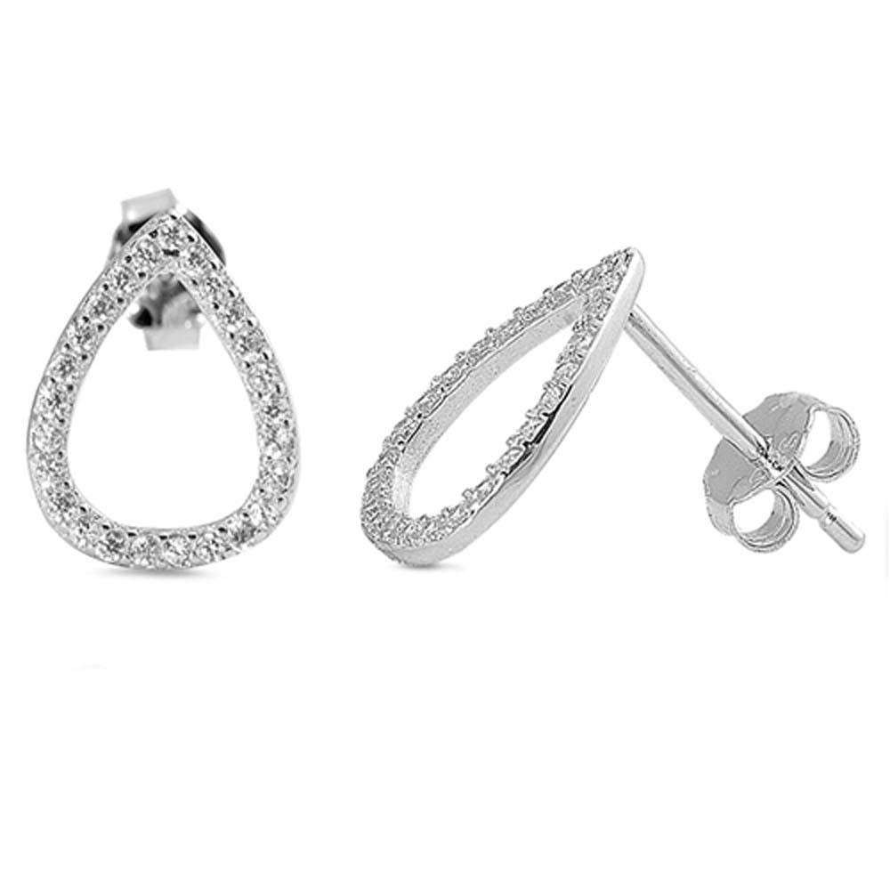 Sterling Silver Teardrop Shaped CZ EarringsAnd Face Height 12 mm