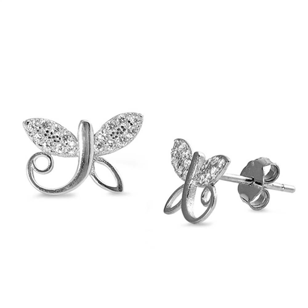 Sterling Silver Dragonfly Shaped CZ EarringsAnd Face Height 7 mm