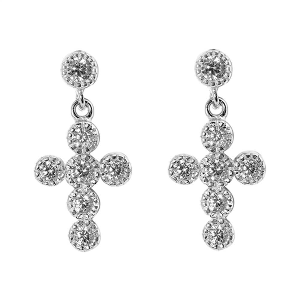 Sterling Silver Cross Shaped CZ EarringsAnd Face Height 12 mm