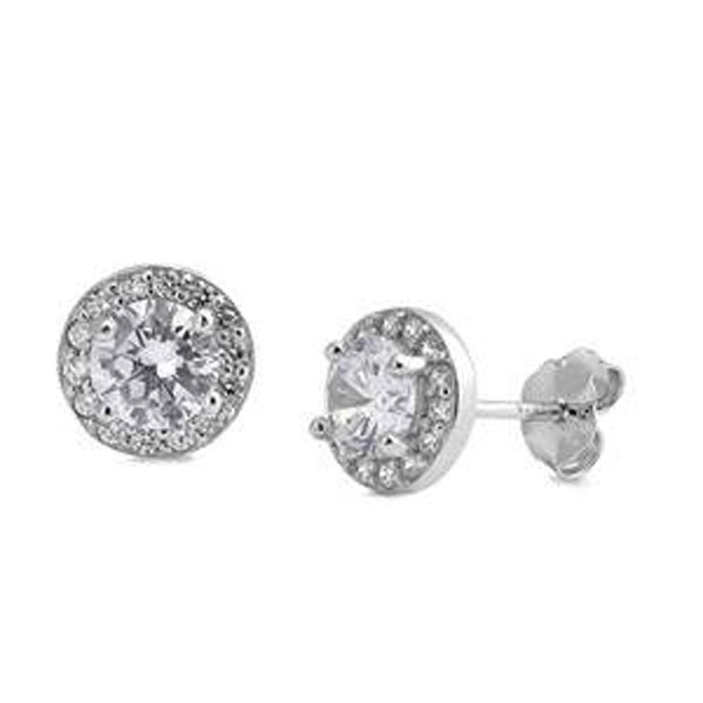 Sterling Silver Round Shaped CZ EarringsAnd Face Height 8 mm