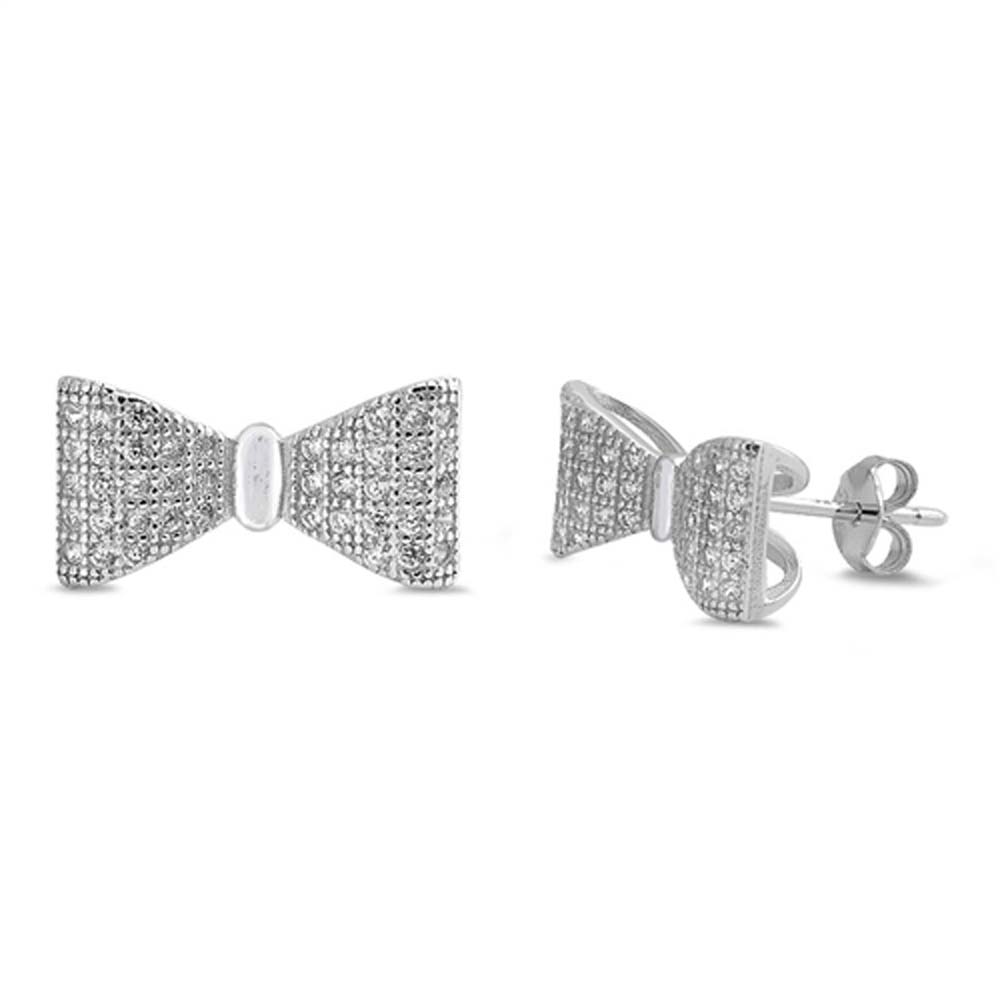 Sterling Silver Bow Shaped CZ EarringsAnd Face Height 8 mm
