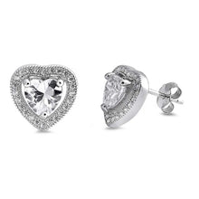 Load image into Gallery viewer, Sterling Silver Heart Shaped CZ EarringsAnd Face Height 11 mm