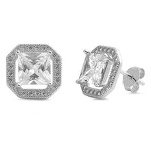 Load image into Gallery viewer, Sterling Silver Square Shaped CZ EarringsAnd Face Height 10 mm