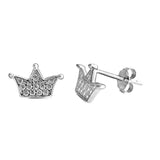 Sterling Silver Crown Shaped CZ EarringsAnd Face Height 8 mm