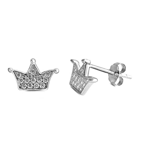 Sterling Silver Crown Shaped CZ EarringsAnd Face Height 8 mm