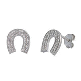 Sterling Silver Horse Shoe Shaped CZ EarringsAnd Face Height 9 mm