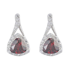 Load image into Gallery viewer, Sterling Silver Garnet Color Trillion Shaped CZ EarringsAnd Face Height 11 mm