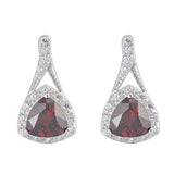 Sterling Silver Garnet Color Trillion Shaped CZ EarringsAnd Face Height 11 mm