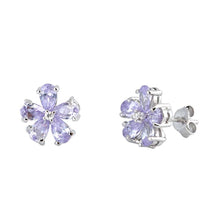 Load image into Gallery viewer, Sterling Silver Lavender Flower Shaped CZ EarringsAnd Face Height 10 mm
