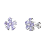 Sterling Silver Lavender Flower Shaped CZ EarringsAnd Face Height 10 mm