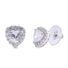 Load image into Gallery viewer, Sterling Silver Heart Shaped CZ EarringsAnd Face Height 11 mm