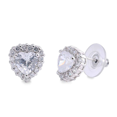 Sterling Silver Heart Shaped CZ EarringsAnd Face Height 11 mm