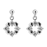 Sterling Silver Heart And Round Flower Shaped CZ EarringsAnd Face Height 12 mm