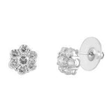 Sterling Silver Flower Shaped CZ EarringsAnd Face Height 9 mm