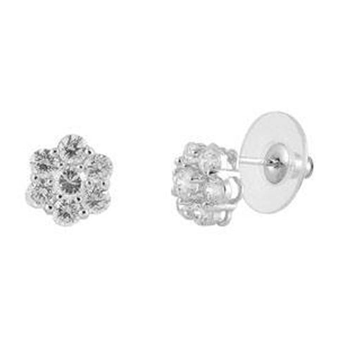 Sterling Silver Flower Shaped CZ EarringsAnd Face Height 9 mm