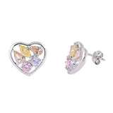 Sterling Silver Multicolor Heart Shaped CZ EarringsAnd Face Height 12 mm