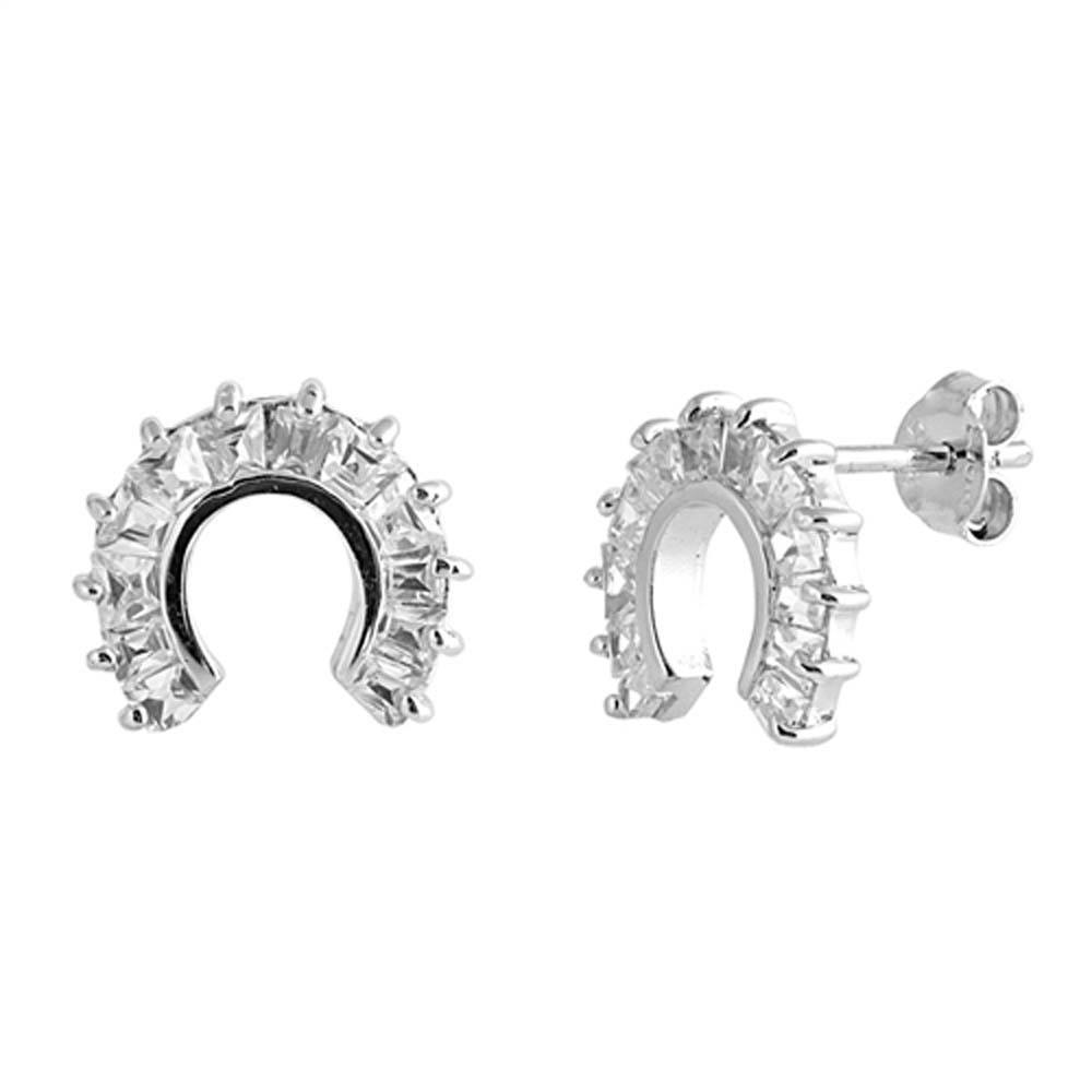 Sterling Silver Horseshoe Shaped CZ EarringsAnd Face Height 10 mm