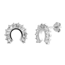 Load image into Gallery viewer, Sterling Silver Horseshoe Shaped CZ EarringsAnd Face Height 10 mm