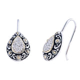 Sterling Silver Bali Pear Shaped CZ EarringsAnd Face Height 13 mm