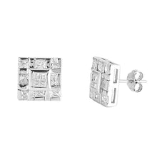 Load image into Gallery viewer, Sterling Silver Square Shaped CZ EarringsAnd Face Height 11 mm