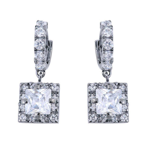 Sterling Silver Clear Square Shaped CZ EarringsAnd Face Height 10 mm