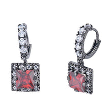 Load image into Gallery viewer, Sterling Silver Garnet And Clear Square Shaped CZ EarringsAnd Face Height 10 mm