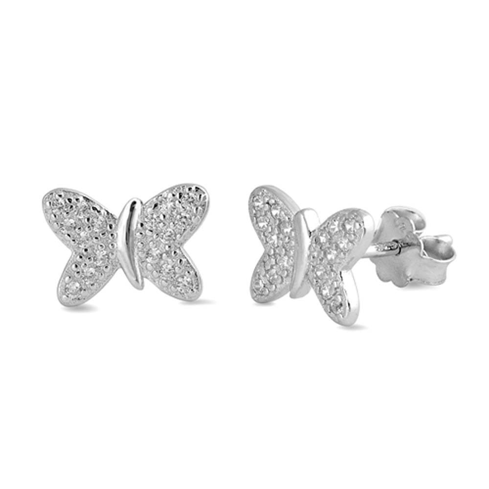 Sterling Silver Butterfly Shaped CZ EarringsAnd Face Height 7 mm