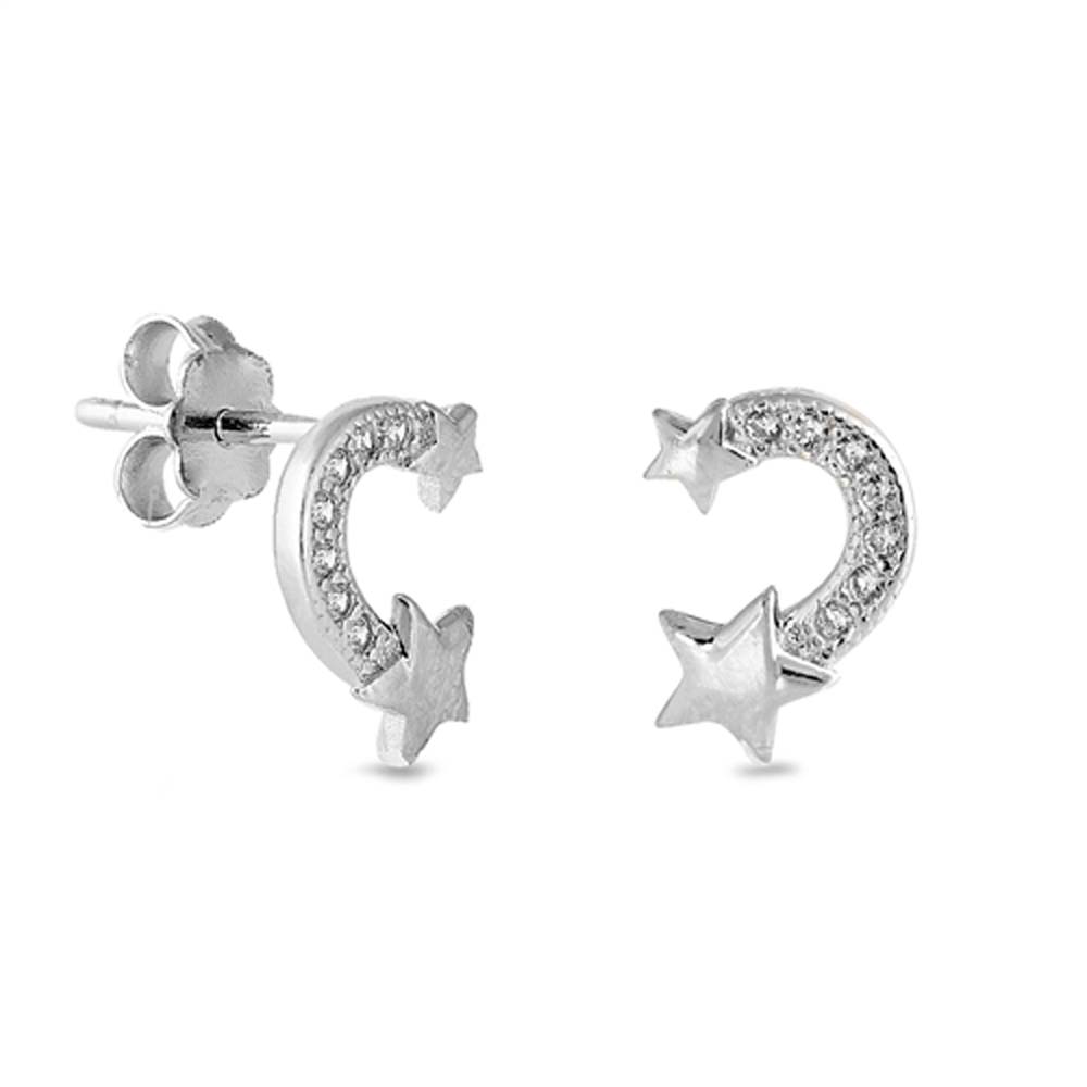 Sterling Silver Shooting Star Earring With CZ Stones