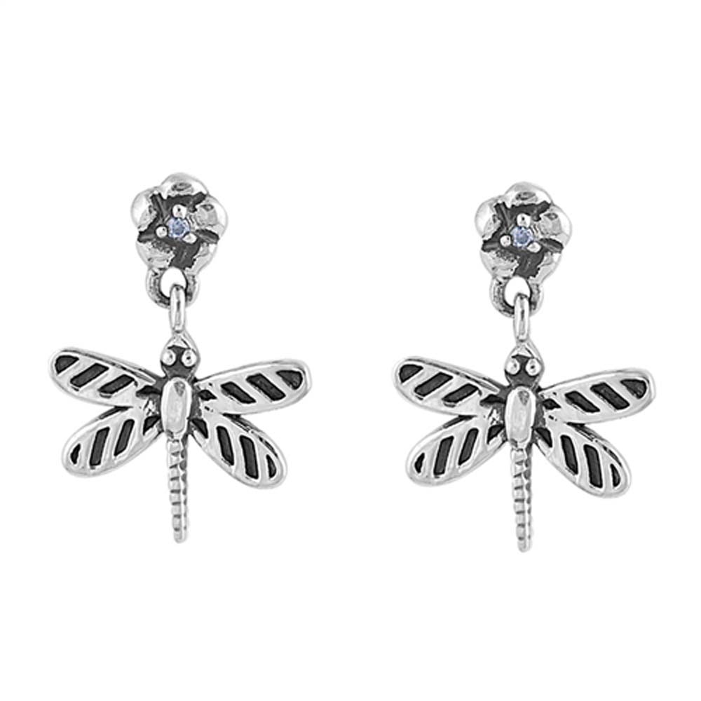Sterling Silver Dragonfly Shaped CZ EarringsAnd Face Height 17 mm