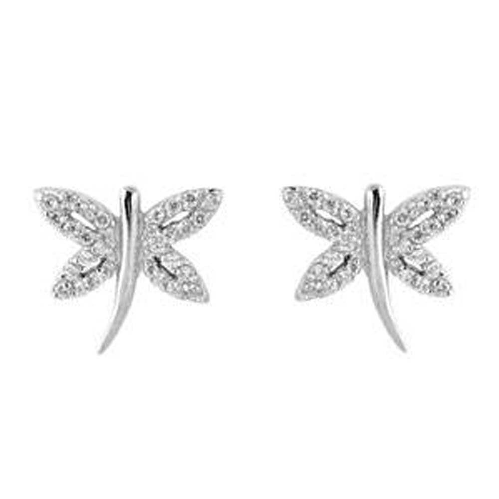 Sterling Silver Dragonfly Shaped CZ EarringsAnd Face Height 11 mm