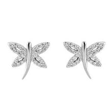 Load image into Gallery viewer, Sterling Silver Dragonfly Shaped CZ EarringsAnd Face Height 11 mm
