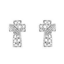 Load image into Gallery viewer, Sterling Silver Cross Shaped CZ EarringsAnd Face Height 15 mm