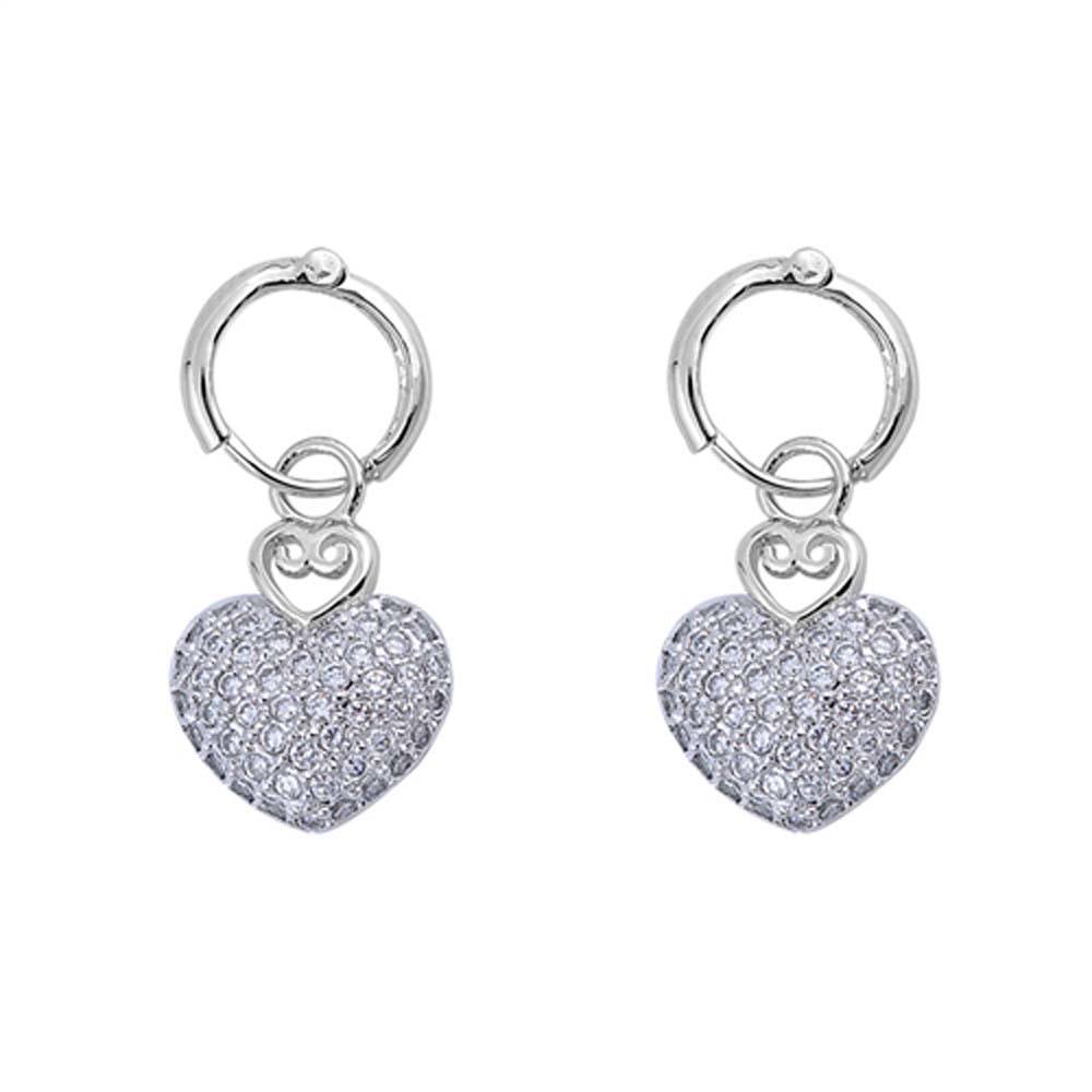 Sterling Silver Heart Shaped CZ EarringsAnd Face Height 13 mm