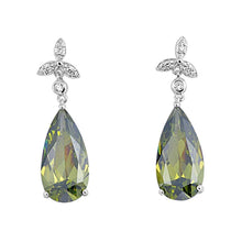 Load image into Gallery viewer, Sterling Silver Olive And Clear Pear Shaped CZ EarringsAnd Face Height 35 mm