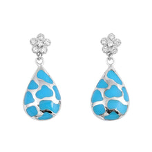 Load image into Gallery viewer, Sterling Silver Bali Blue Opal Pear And Flower Shaped CZ EarringsAnd Face Height 30 mm