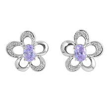 Load image into Gallery viewer, Sterling Silver Lavender Oval And Flower Shaped CZ EarringsAnd Face Height 18 mm