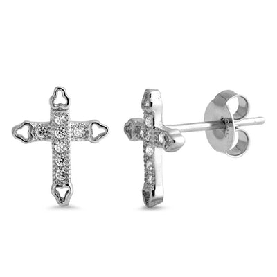Sterling Silver Cross And Heart Shaped CZ EarringsAnd Face Height 11 mm