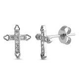 Sterling Silver Cross And Heart Shaped CZ EarringsAnd Face Height 11 mm