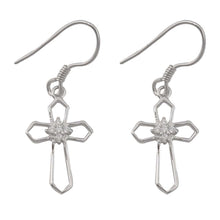 Load image into Gallery viewer, Sterling Silver Diamond Cut Cross Shaped CZ EarringsAnd Face Height 15 mm